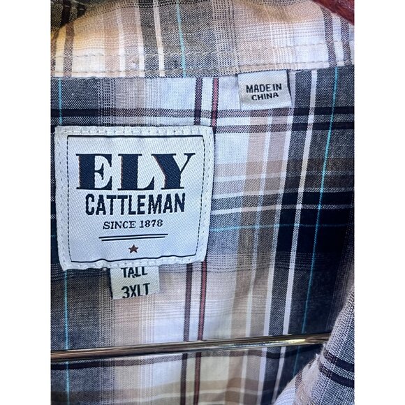 Ely Cattleman 3XLT Tall Western Pearl Snap Plaid Short Sleeve Shirt Cowboy - Picture 5 of 5